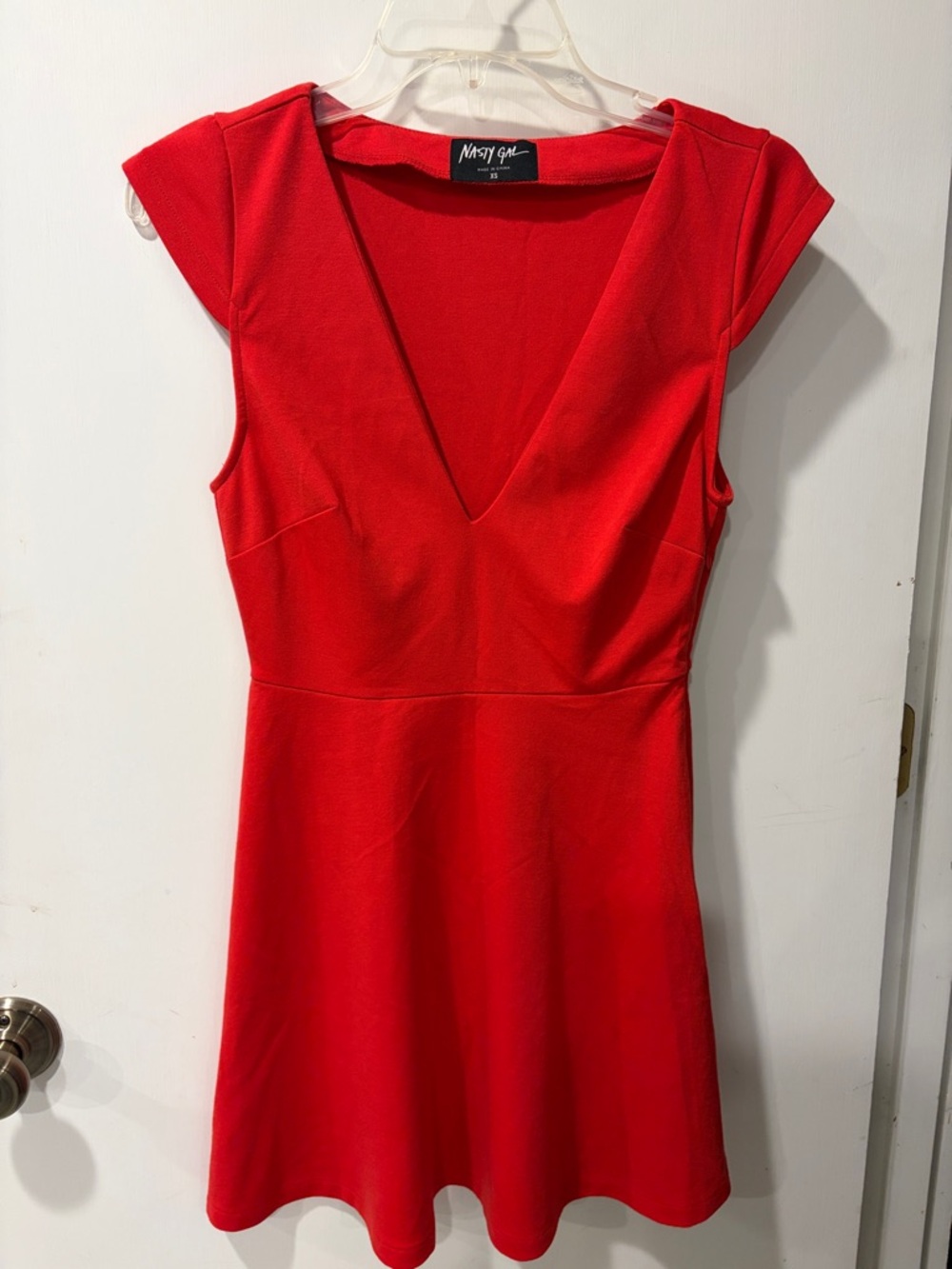 Nasty Gal Red V-Neck Cap Sleeve Mini Dress XS